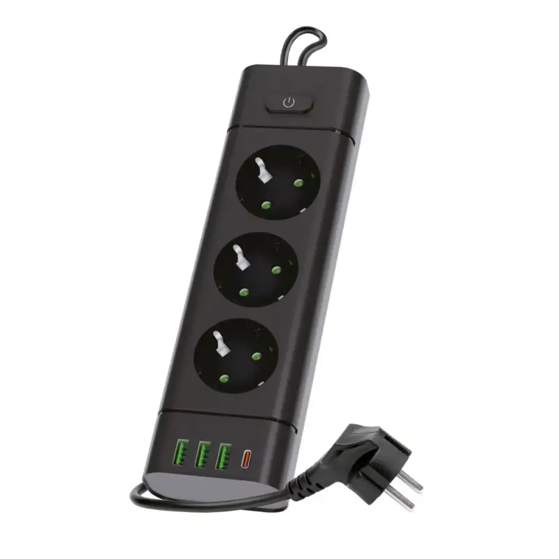 Szezonális akció KOBI LINEA PRO XC hosszabbító kábel 3 aljzat+3 USB/1 USB-C/1.5m/Zu+W fekete KOBI-004205