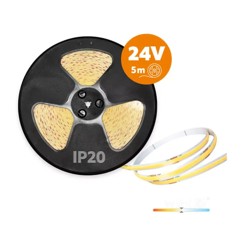 LED szalag TRAMO 320 COB 5m 4000K 24V IP20 Kobi Prémium, 5W, természetes fehér, 500lm, CRI≥90, szabályozható, KOBI-004618 Újdonság