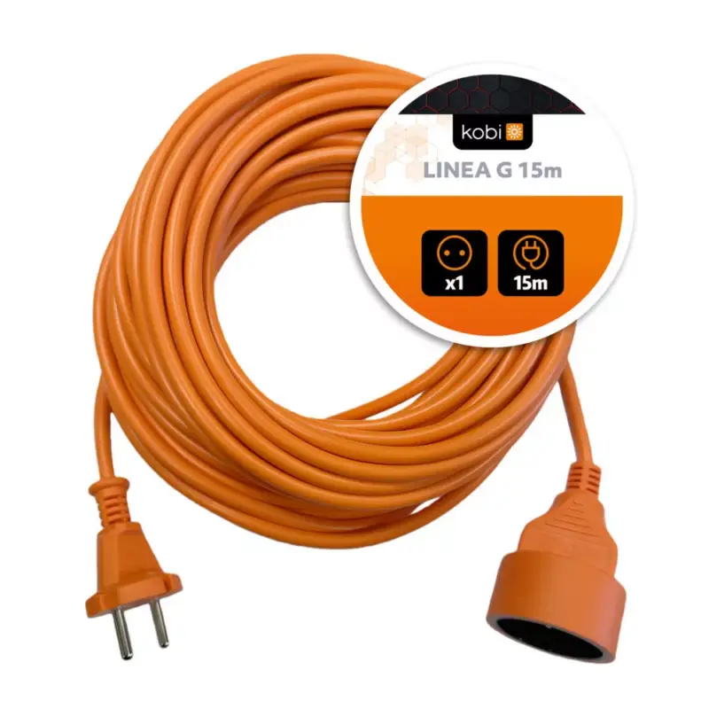 Utolsó esély Hosszabbító kábel LINEA G 1 aljzat/15m/földelés nélkül/2x1mm narancssárga KOBI-004700