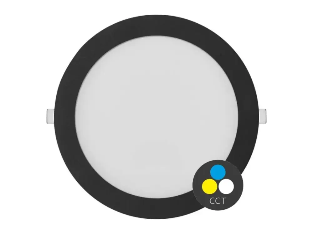 Szezonális akció Fekete süllyeszthető LED-panel, gömbölyű, 225mm, 18W, CCT, Premium