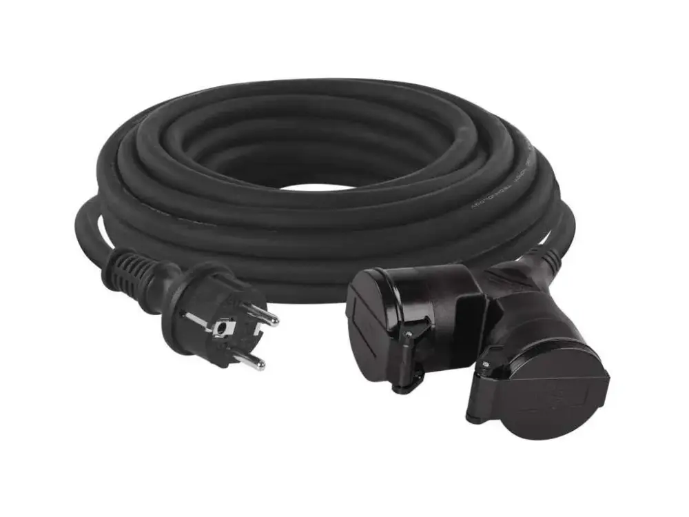 Kültéri hosszabbító kábel - csatlakozó, 15m, 2 aljzat, gumi, 230V, 1,5mm2 Vásárlói kedvenc