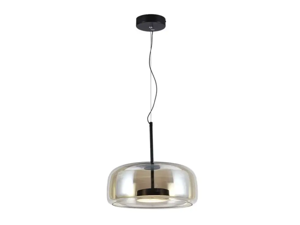 Újdonság Fekete függő LED lámpa borostyán ernyővel 33cm 6W