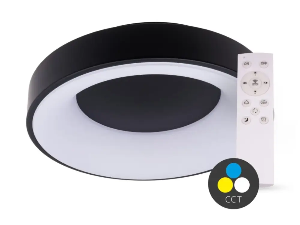 Legnépszerűbb SMART TUYA Fekete LED mennyezeti lámpa kerek 380mm 32W CCT, távirányítóval