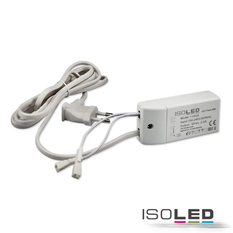 Vedd meg online LED-es transzformátor MiniAMP 12V/DC, 0-30W, 200cm kábel lapos csatlakozóval, másodlagos 2 aljzat