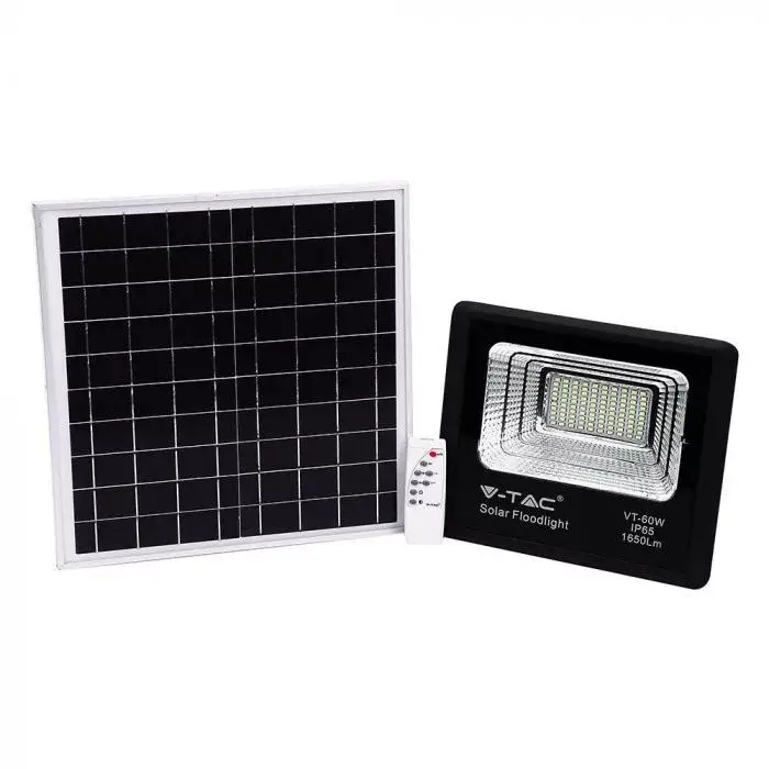 V-TAC 20W LED napelemes (SOLAR) reflektor távirányítóval 120° 4000K fekete házas- 8575 Kiárusítás