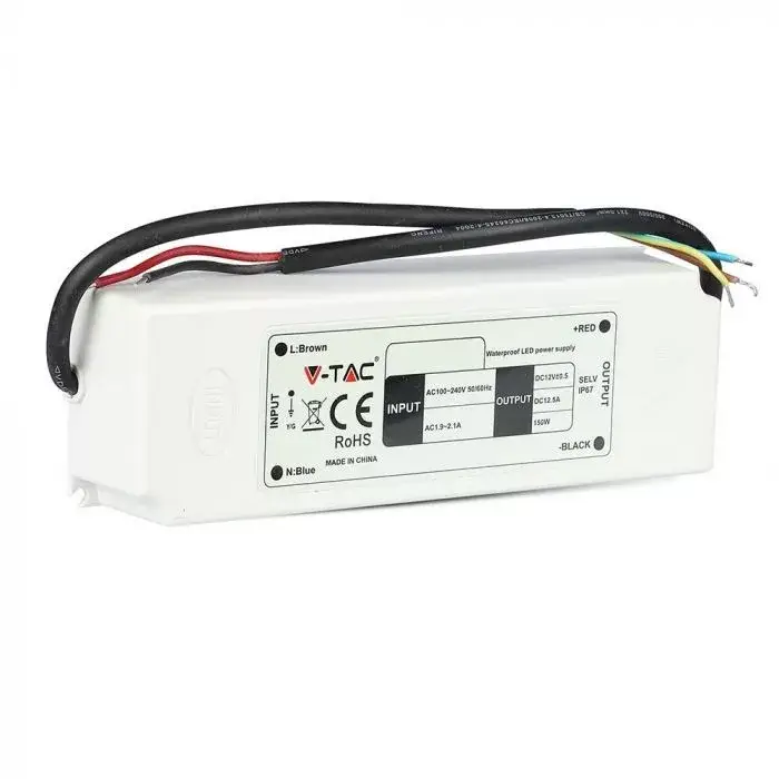 Kihagyhatatlan ajánlat V-TAC LED Műanyagházas szerelhető vízálló tápegység 150W 12.5A 12V IP67 - 3248