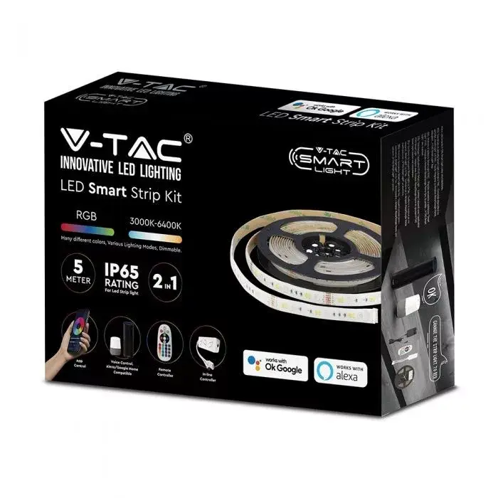 Kihagyhatatlan ajánlat V-TAC LED Szalag szett RGB+WW-CW Google Home és Amazon Alexa kompatibilis + 3 az 1-ben 5050 4W/M IP65 5m - 2628