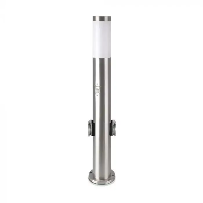 V-TAC E27 Kerti állólámpa mozgásérzékelővel + 2 db EU csatlakozó, kör szatén nikkel 600 mm IP44 - 8977 Outlet