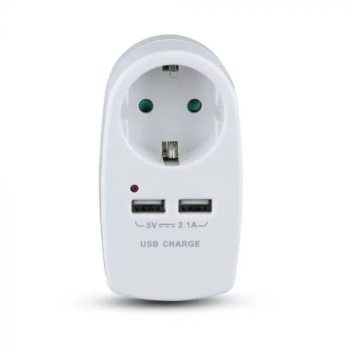 Exkluzív ajánlat V-TAC Hálózati adapter 2 USB porttal fehér színű - 8795