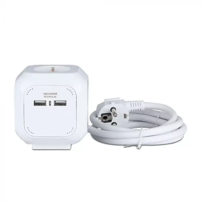 Végkiárusítás V-TAC 4-es hálózati elosztó 2db USB csatlakozóval - 8800
