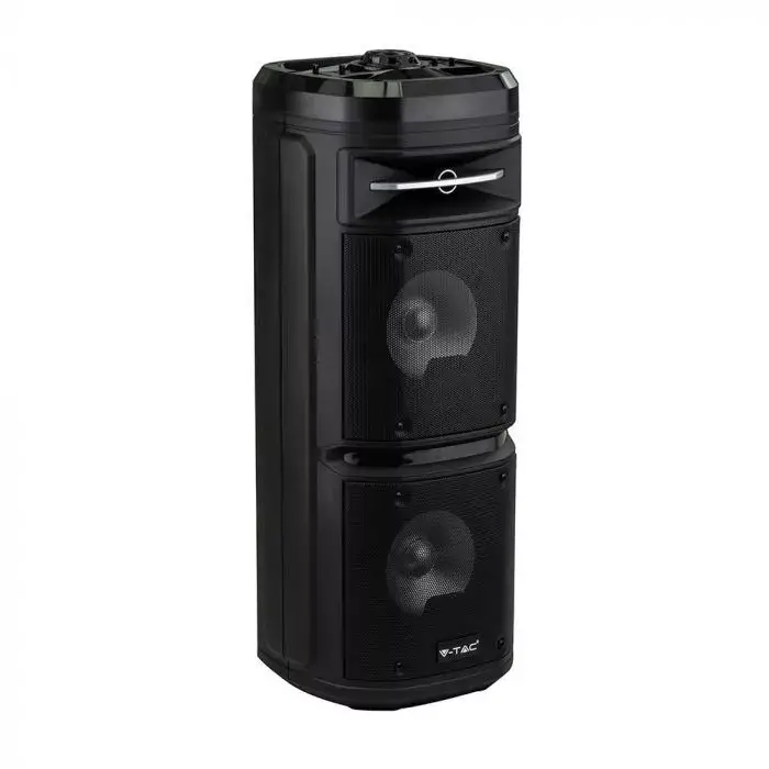 Vedd meg most V-TAC 30W Tölthető party hangfal, vezetékes mikrofon, RF távirányítás, bluetooth RGB 2x6,5 inch - 8680