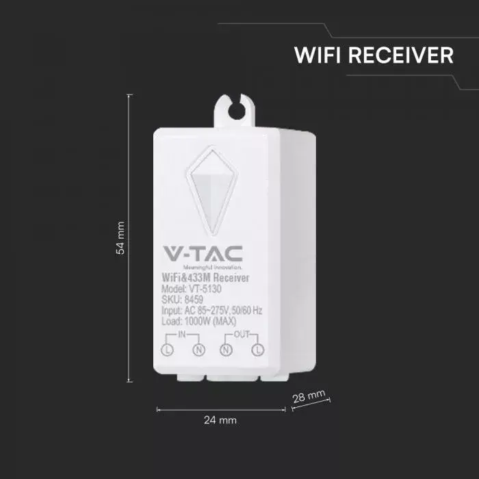 V-TAC WiFi vezérlő, Smart relé Amazon Alexa-Google Home komp. 600m hatótávolság 1000W - 8459 Szuper akció