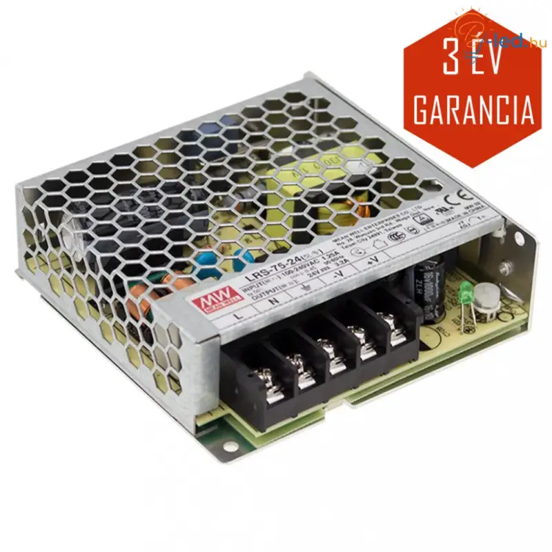 Mean Well LED Fémházas szerelhető tápegység 75W 3.2A 24V IP20 - LRS-75-24 Újdonság