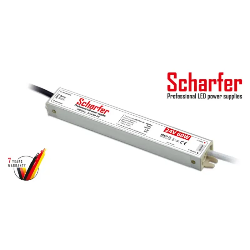 Scharfer LED Fémházas szerelhető vízálló tápegység 60W 2.5A 24V IP67 - SCH-60-24 Árcsökkenés