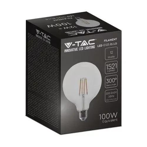 Vedd meg online V-TAC Átlátszó LED izzó filament COGE27 G125 12.5W 4000K nagygömb - 217454