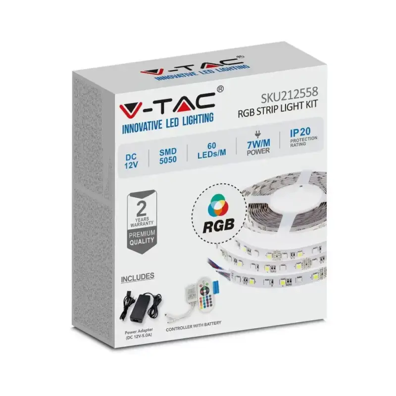 V-TAC LED SZALAG SZETT RGB 5050 60LED/m 12V IP20 - 5m - 212558 Legjobb ár