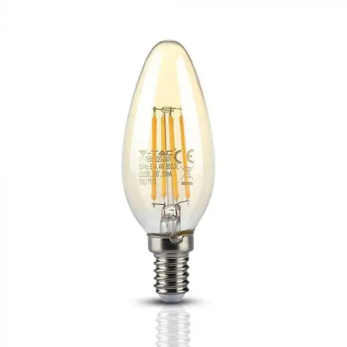 V-TAC Borostyán LED izzó filament COGE14 C35 4W 2200K gyertya - 217113 Akció
