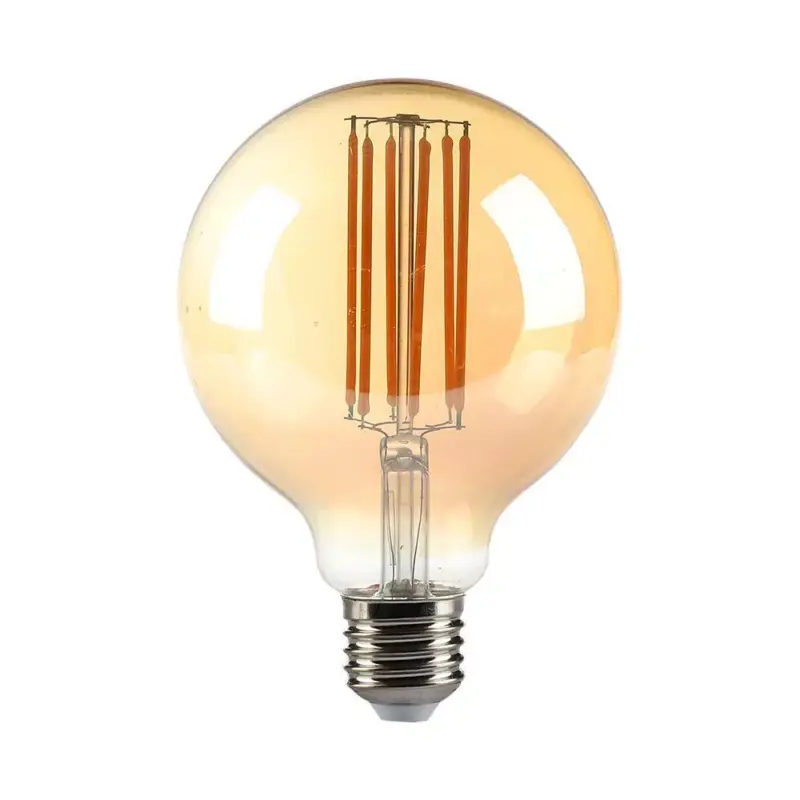 Gyors kiszállítás V-TAC Borostyán LED izzó filament COGE27 G95 7W 2200K - 217147