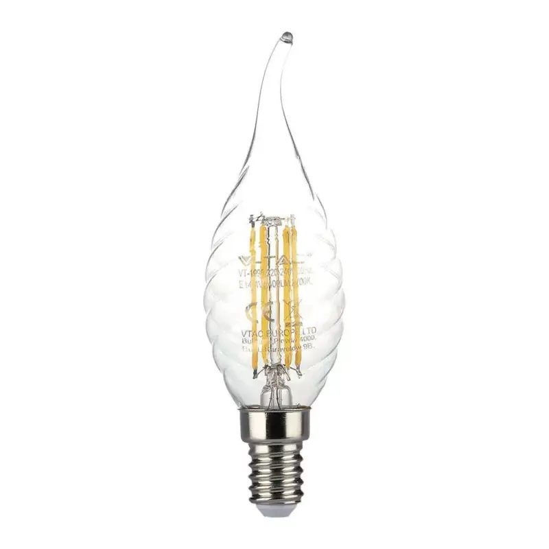 Exkluzív ajánlat V-TAC Átlátszó LED izzó filament COGE14 C35 4W 3000K gyertyaláng - 214308