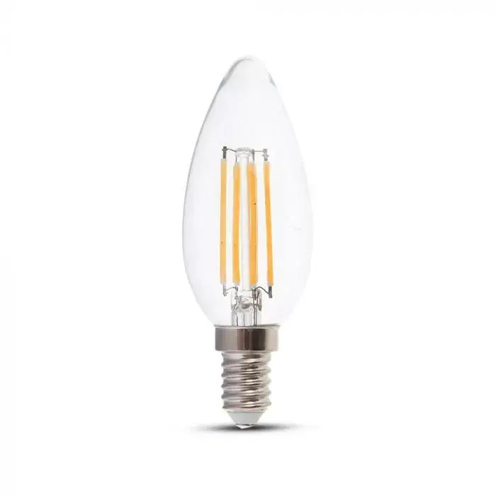 Gyors kiszállítás V-TAC Átlátszó LED izzó filament COGE14 C35 4W 100lm/w 2700K gyertya dimmelhető - 2870