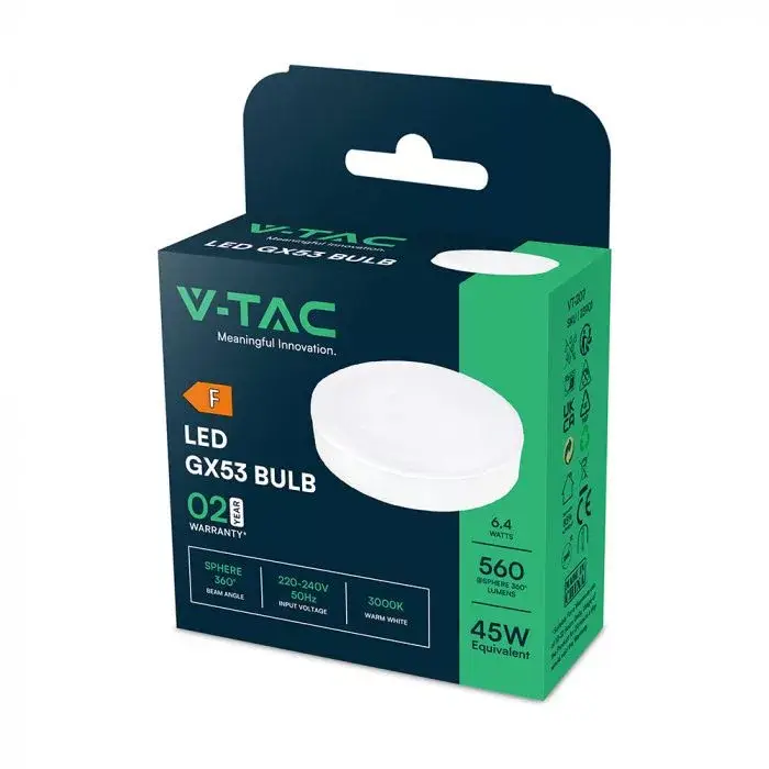 V-TAC LED spotlámpaGX53 6.4W 120° 3000K kör - 23901 Vedd meg online