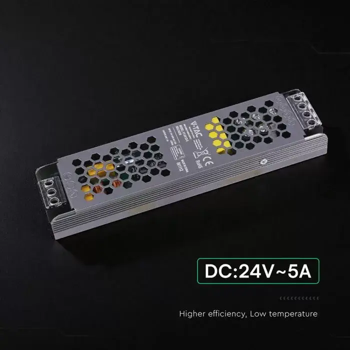 Szuper akció V-TAC LED Fémházas szerelhető SLIM tápegység 120W 5A 24V IP20 - 24238