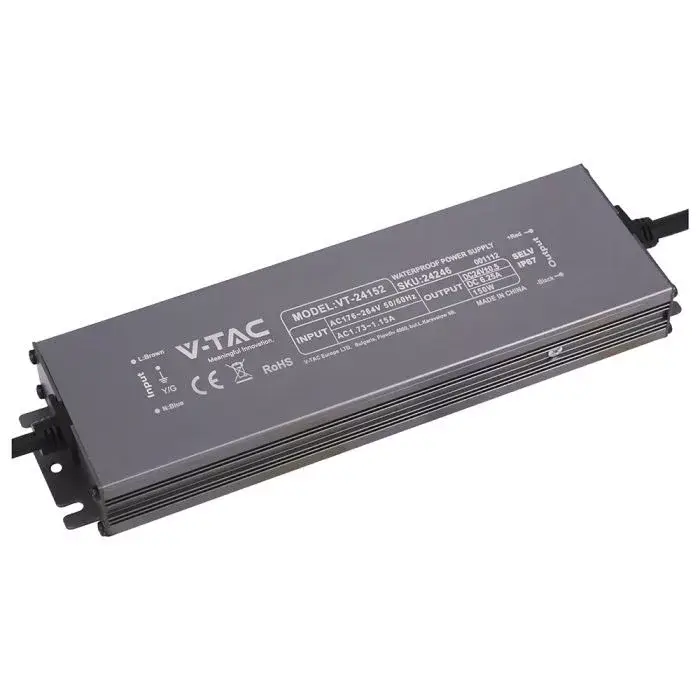 V-TAC LED Fémházas szerelhető vízálló tápegység 150W 6.25A 24V IP67 - 24246 Legnépszerűbb