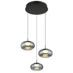 Újdonság Globo QUINTARA függeszték fém, üveg, fekete, füstszín, LED, 18W, 1200lm, 3000K - 15744-3H