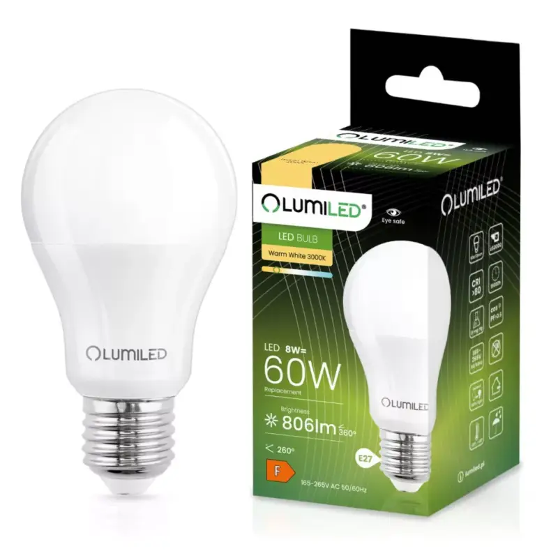 E27 A60 LED izzó 8W = 60W 806lm 3000K 260° LUMILED Árcsökkenés