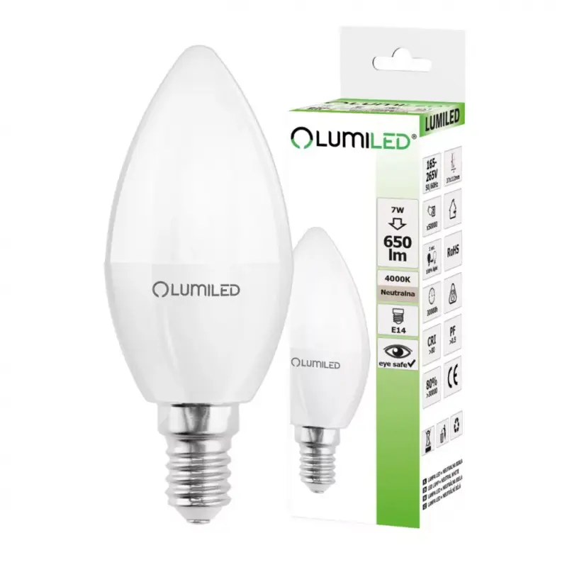 Vásárlói kedvenc E14 B35 LED izzó 7W = 60W 650lm 4000K Semleges 180° LUMILED