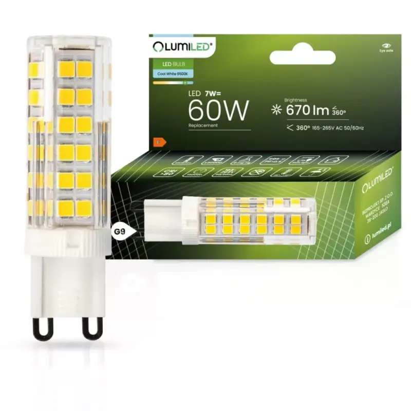 G9 LED izzó KAPSZULA 7W = 60W 670lm 6500K Hideg 360° LUMILED Bestseller