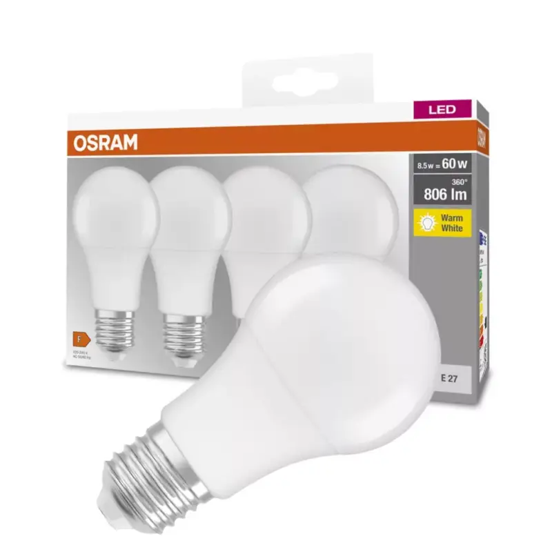 Alacsony ár 4db LED izzó E27 A60 8.5W = 60W 806lm 2700K300° OSRAM