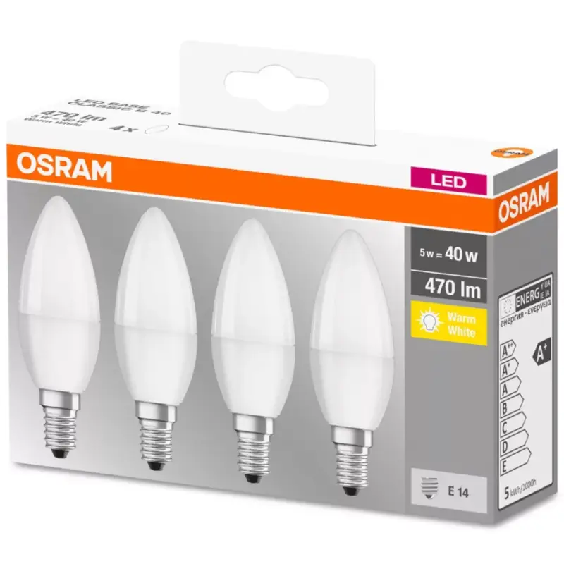 4PAK LED izzó E14 B35 5W = 40W 470lm 2700K300° OSRAM Biztonságos vásárlás