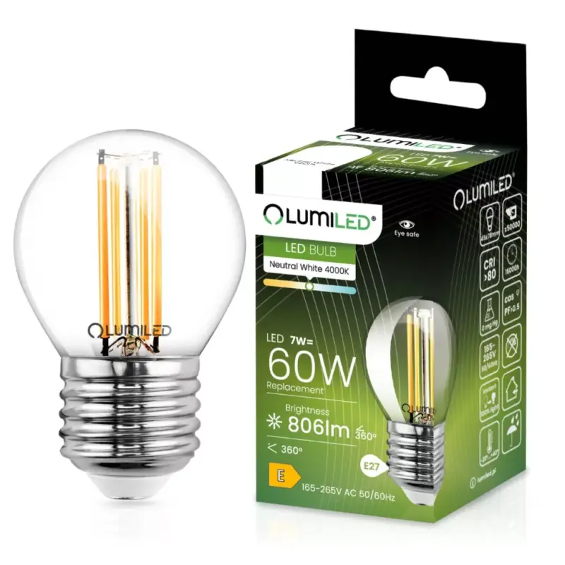 Kihagyhatatlan ajánlat E27 P45 LED izzó Izzószál 7W = 60W 770lm 4000K Semleges 360° LUMILED