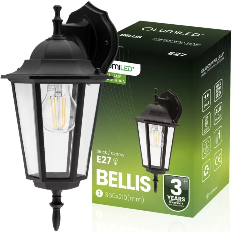 Exkluzív ajánlat Kültéri kerti fali lámpa, E27, LANTERN, LETÖLTÉS, fekete BELLIS LUMILED