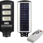LED napelemes utcai lámpa fekete 150W 6000K hideg IP65 mozgás- és szürkületérzékelő + távirányító Kihagyhatatlan ajánlat