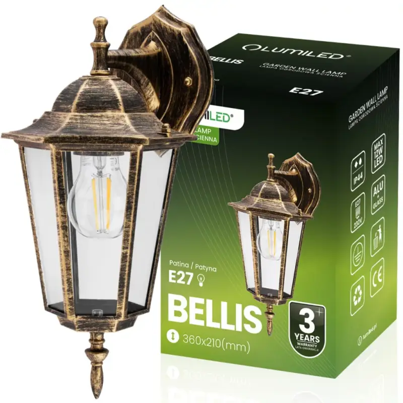 Akciós ár Kültéri kerti fali lámpa E27 LANTERN - LETÖLTÉS Patina BELLIS LUMILED