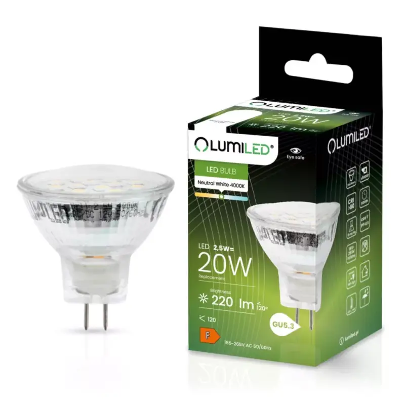 Akció LED izzó MR11 2.5W = 20W 220lm 4000K 230v Semleges 120° LUMILED
