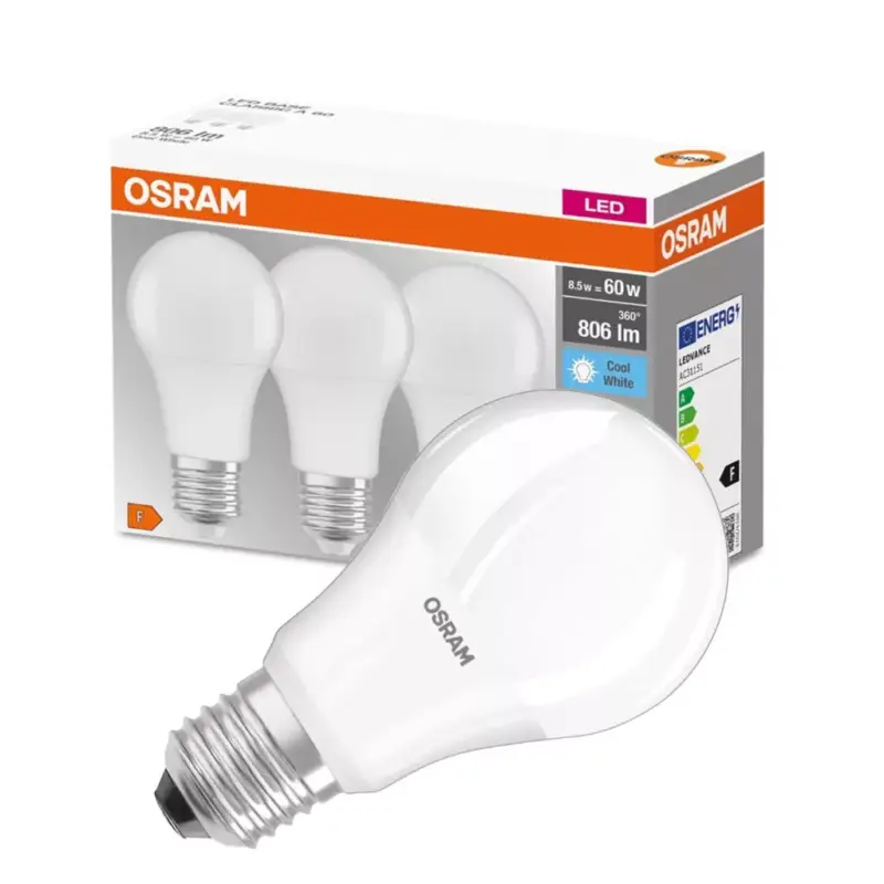 3PAK LED izzó E27 A60 8.5W = 60W 806lm 4000K Semleges 300° OSRAM Akciós ár