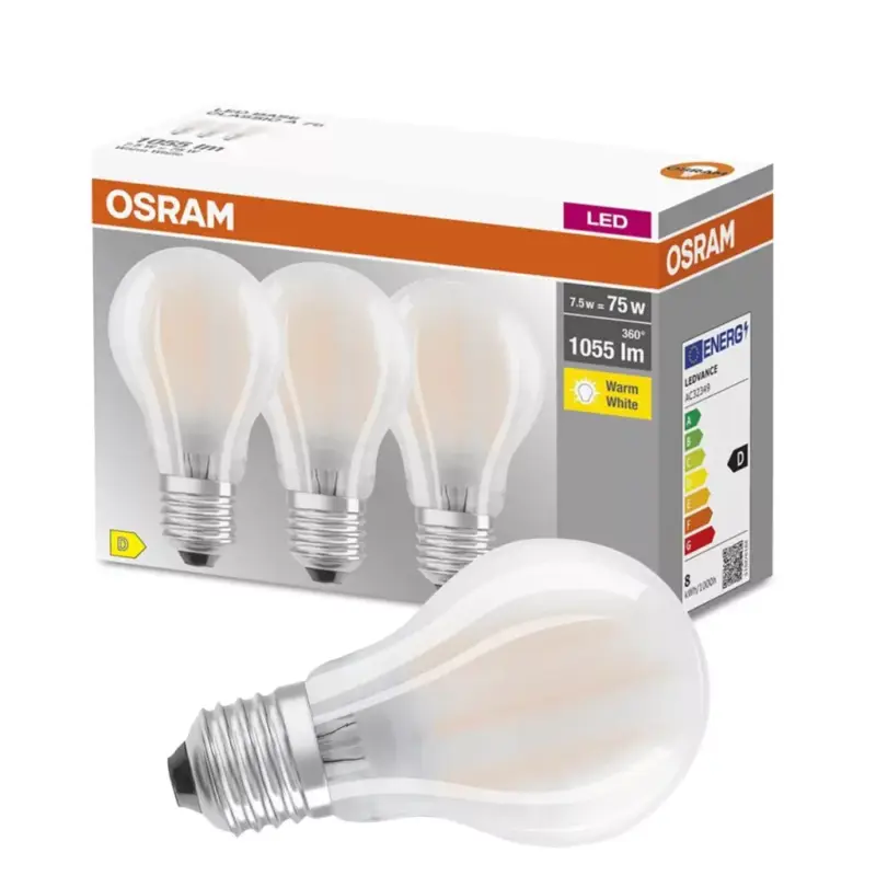3db LED izzó E27 A60 7,5W = 75W 1055lm 2700K300°-os izzószál OSRAM Csak ma