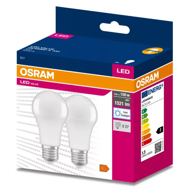 2PAK LED izzó E27 A60 13W = 100W 1521lm 6500K hideg 200° OSRAM ÉRTÉK Vedd meg most