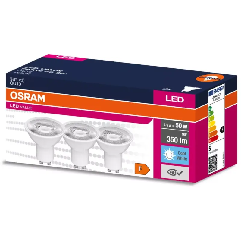 3DB LED izzó GU10 4.5W = 50W 350lm 4000K Semleges 36° OSRAM ÉRTÉK Exkluzív ajánlat
