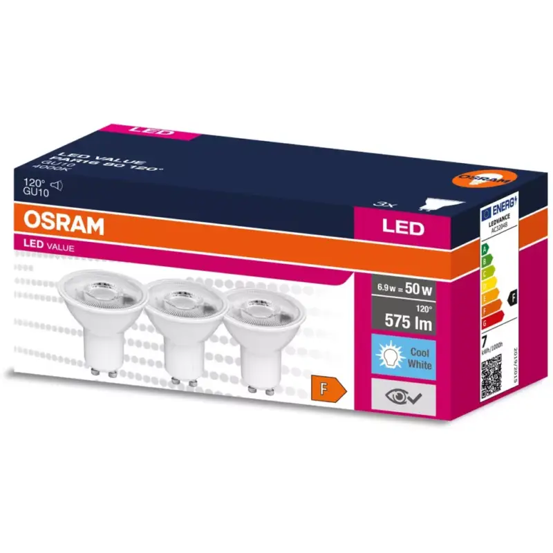 3DB LED izzó GU10 6.9W = 50W 575lm 4000K Semleges 120° OSRAM ÉRTÉK Kiárusítás