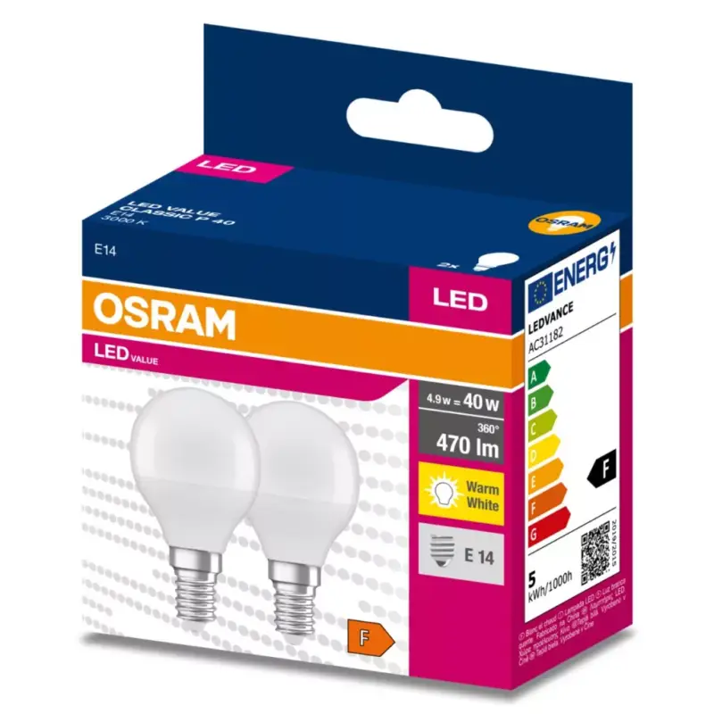 2dbLED izzó E14 P45 4.9W = 40W 470lm 2700K 200° OSRAM Kedvezmény
