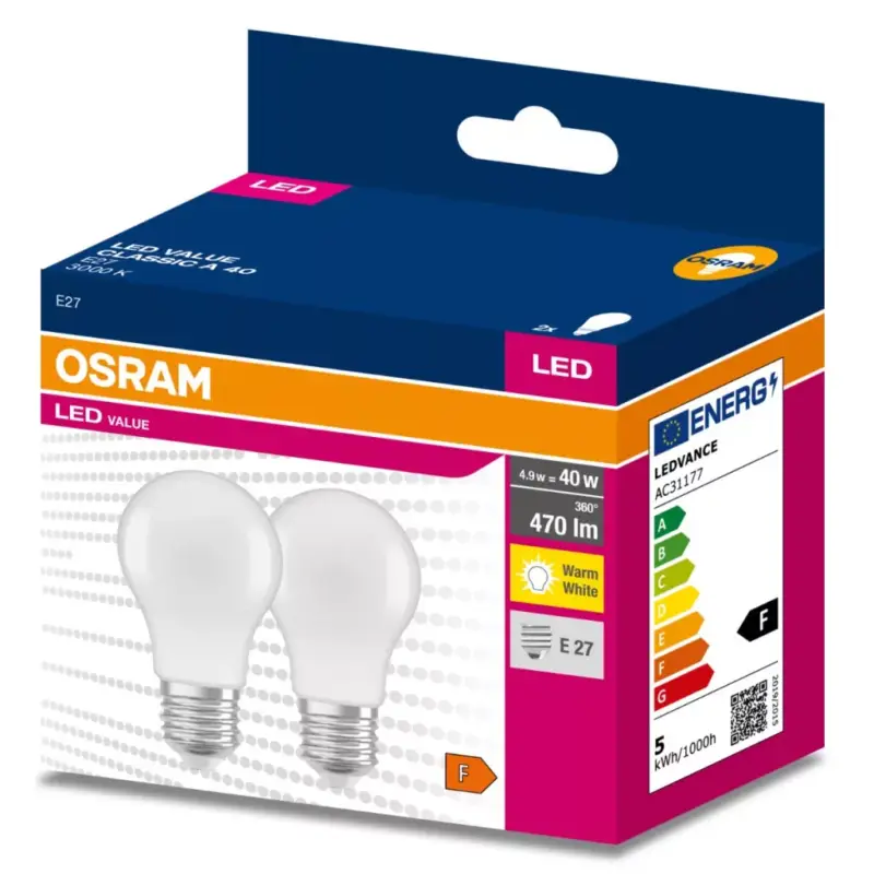 Biztonságos fizetés 2PAK LED izzó E27 A60 4,9W = 40W 470lm 3000K meleg 200° OSRAM ÉRTÉK