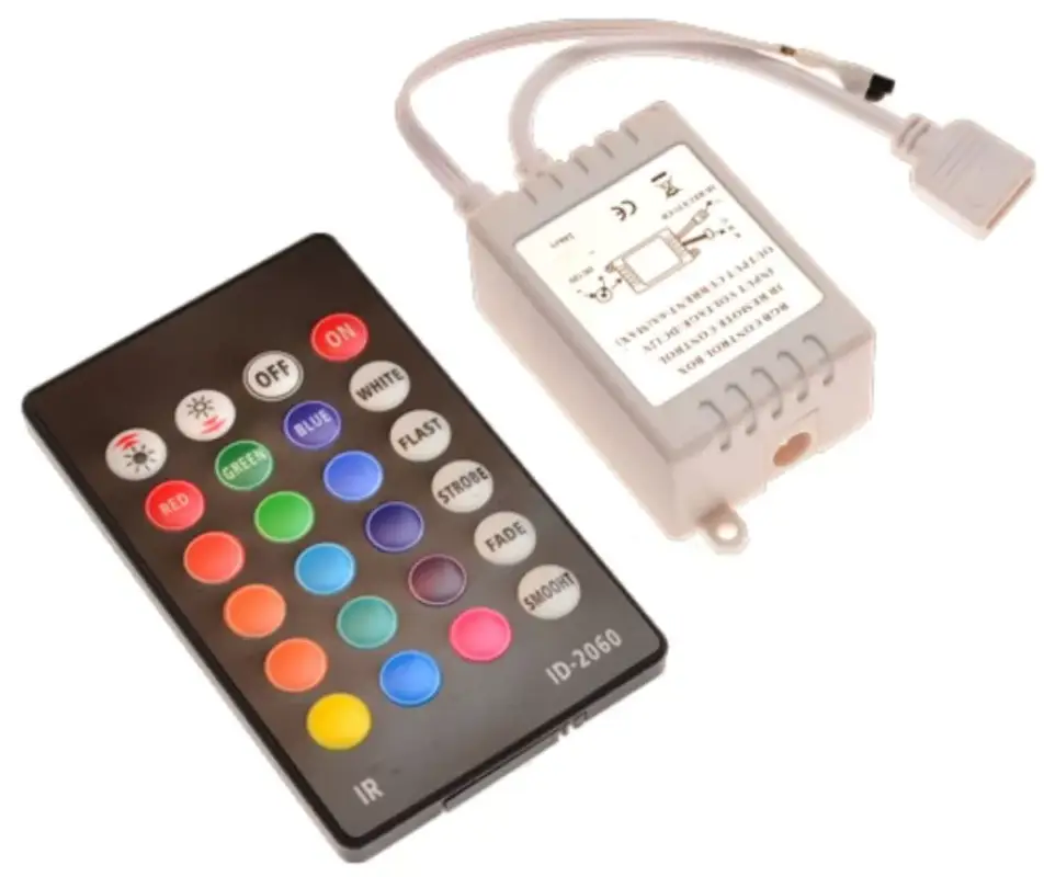 Különleges ajánlat Vezérlő RGB IR LED szalagokhoz 24 GOMB 72W 2A 12V DC + TÁVIRÁNYÍTÓ