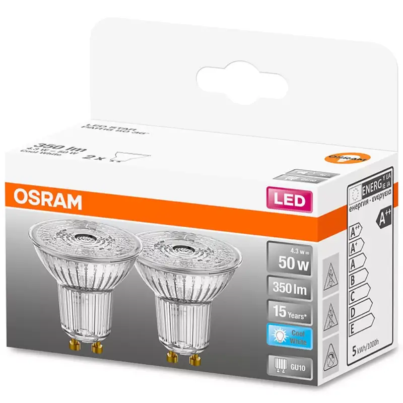2x GU10 LED izzó 4.3W = 50W 350lm 4000K Semleges 36° OSRAM STAR Vásárlói kedvenc