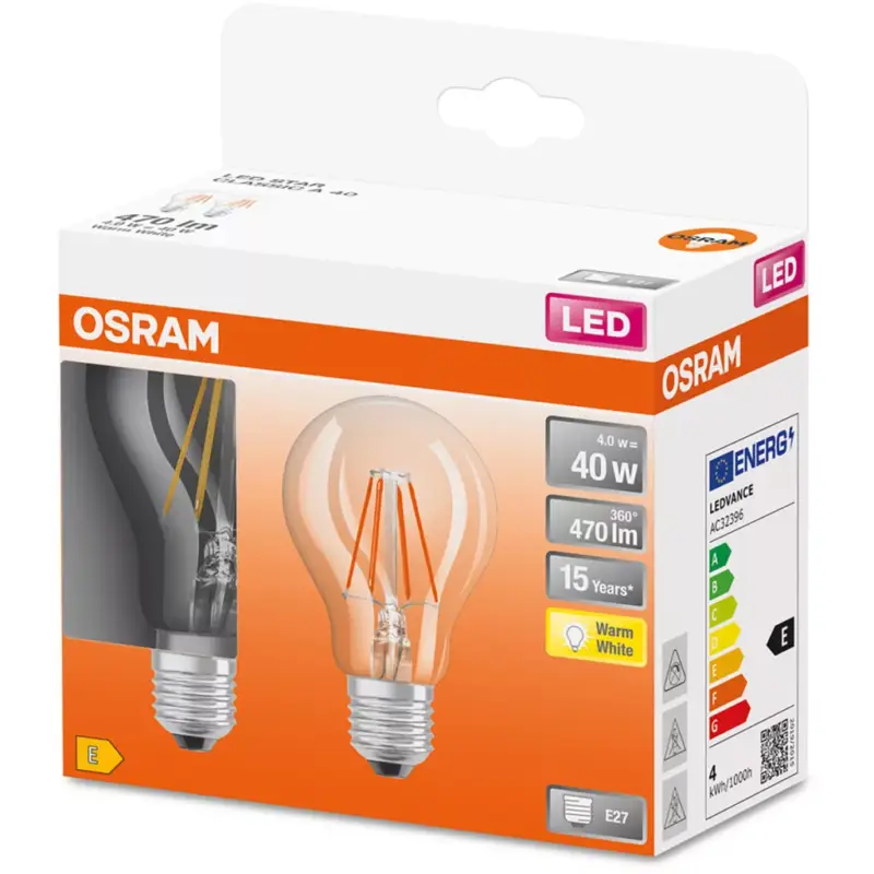 Kiárusítás 2Pak LED izzó E27 A60 4W = 40W 470lm 2700K 300° OSRAM STAR izzószál
