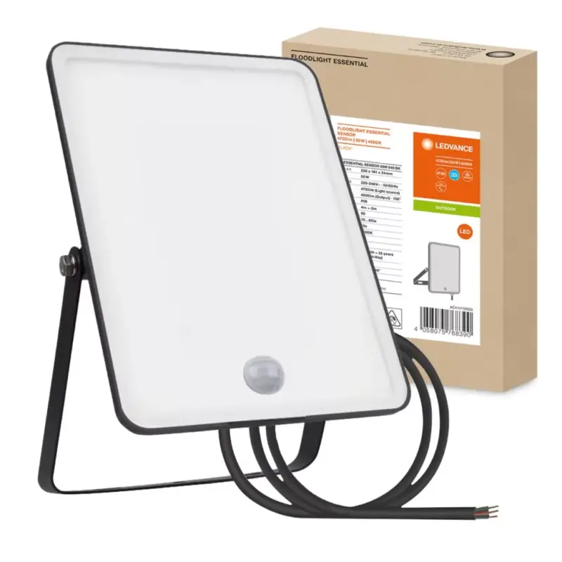 Prémium LED reflektor 50W 4000K 4500lm IP65 fekete LEDVANCE ESSENTIAL SENSOR mozgásérzékelővel