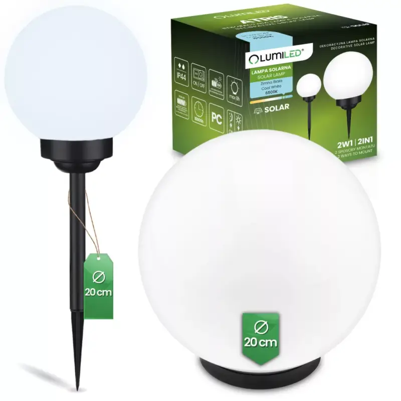 LED napelemes kerti lámpa ATRIS szegecses fehér golyós 20cm LUMILED Újdonság
